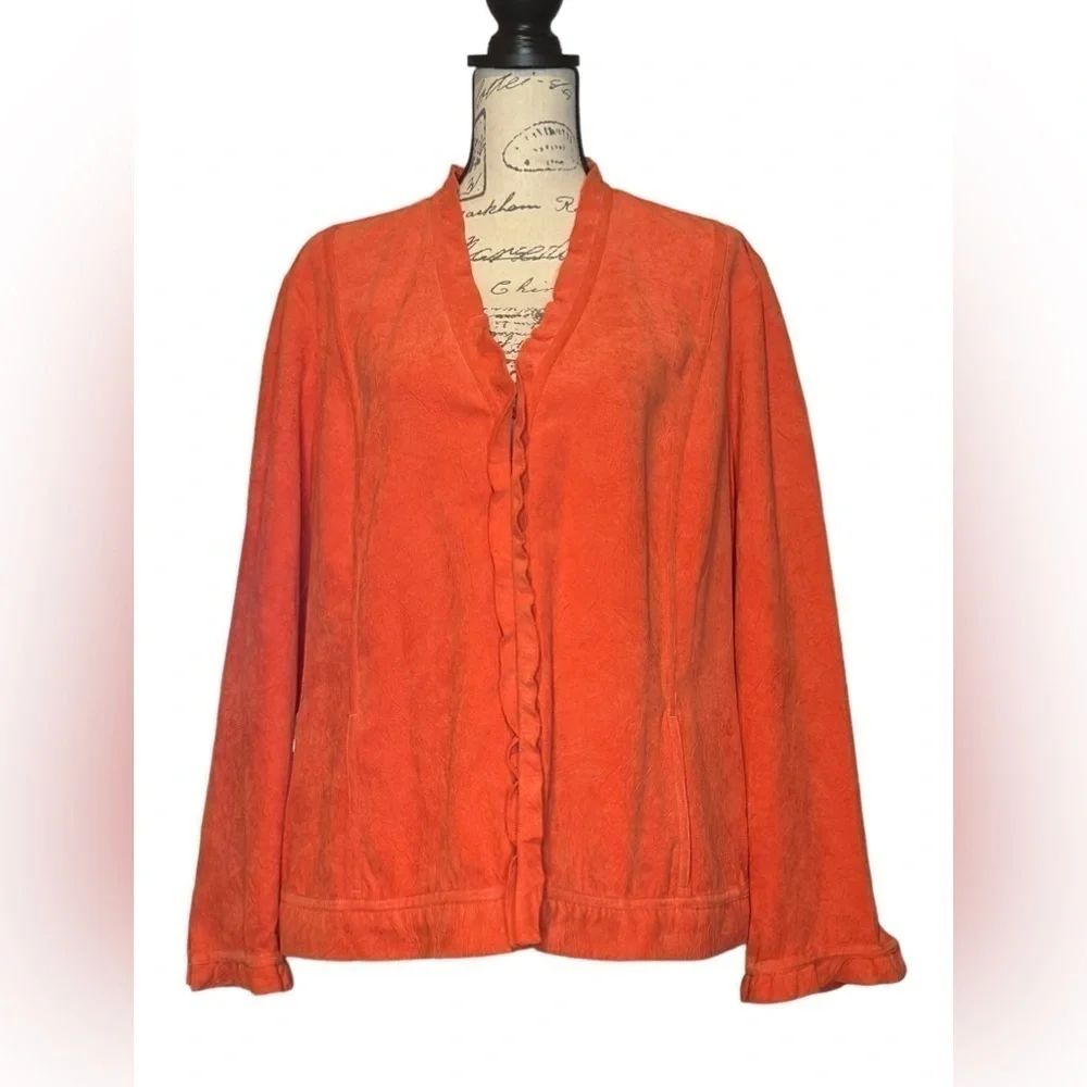 Chicos  Lightweight Orange Ruffle Trim texture Jacket single hook closure XL (3)